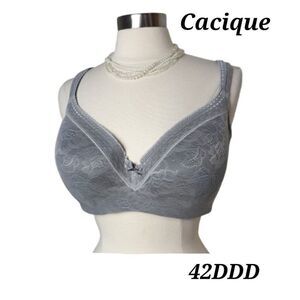 Cacique Lace Full Coverage Bra 42DDD Gray Underwire Lightly Lined 42F